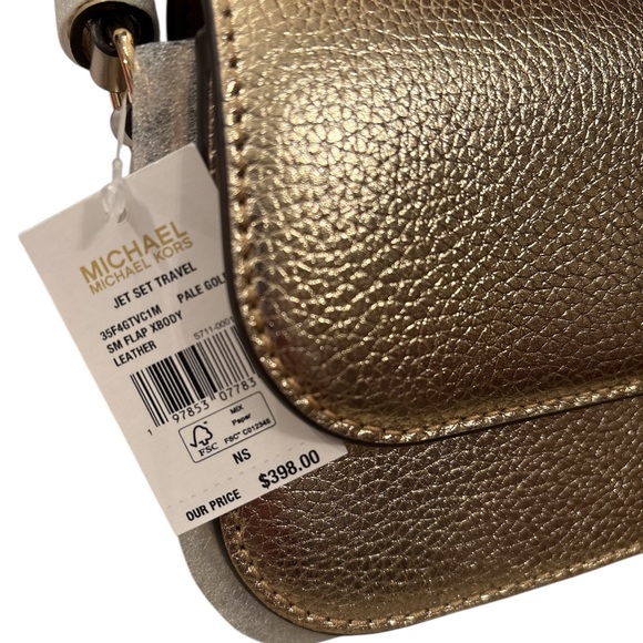 NWT Michael Kors Jet Set Travel Small Metallic Leather Crossbody - Picture 4 of 5